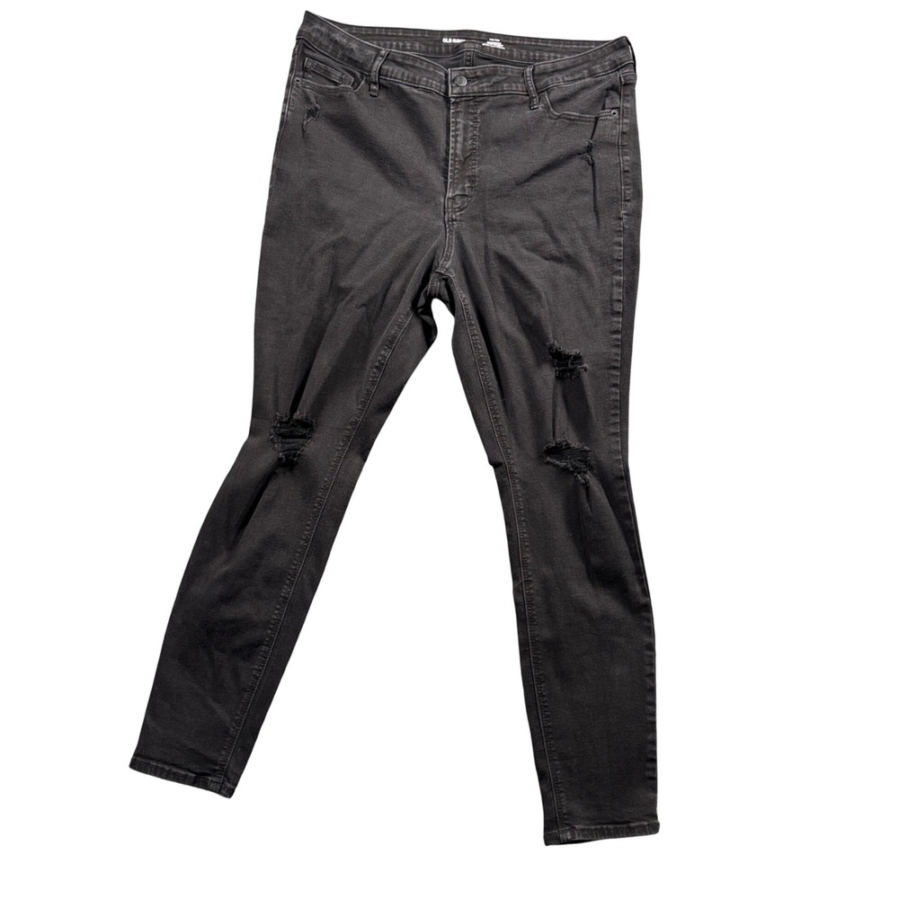 Old Navy Rockstar Super Skinny Jeans Womens 16 Black Distressed High Rise 7881